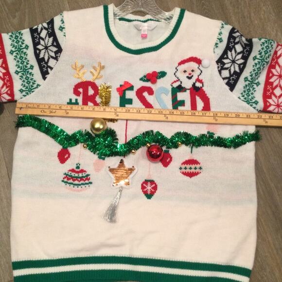 Ugly Christmas Sweater Blessed embellished themed Juniors XXL/19 - Picture 4 of 5